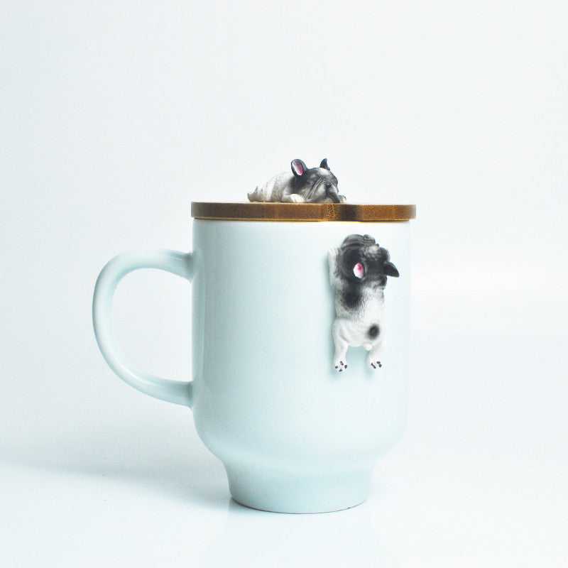 Corgi Dog Mug with Wooden Lid and Porcelain Spoon