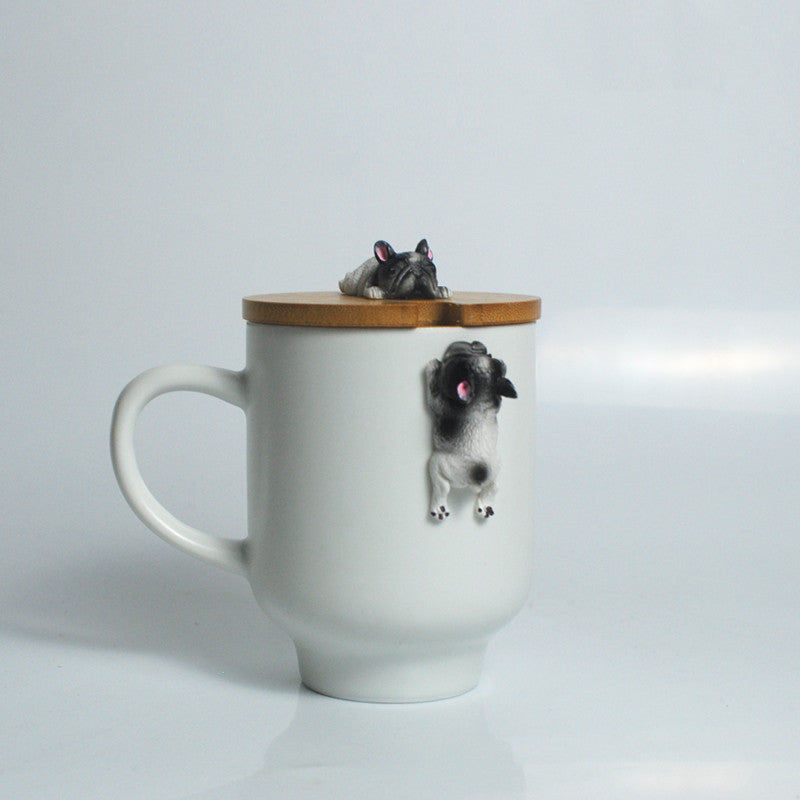 Corgi Dog Mug with Wooden Lid and Porcelain Spoon