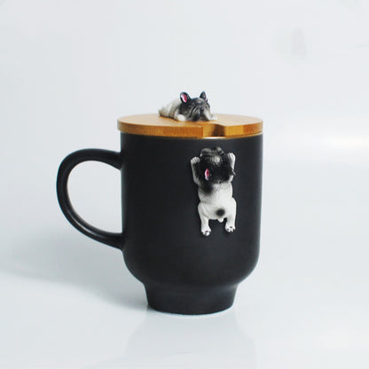 Corgi Dog Mug with Wooden Lid and Porcelain Spoon