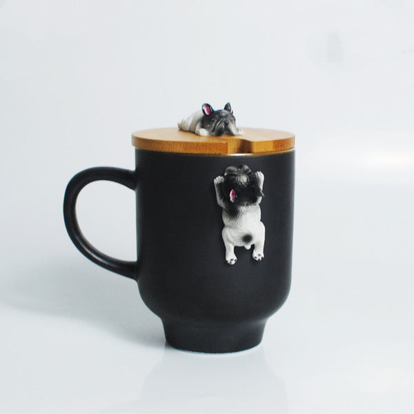 Corgi Dog Mug with Wooden Lid and Porcelain Spoon