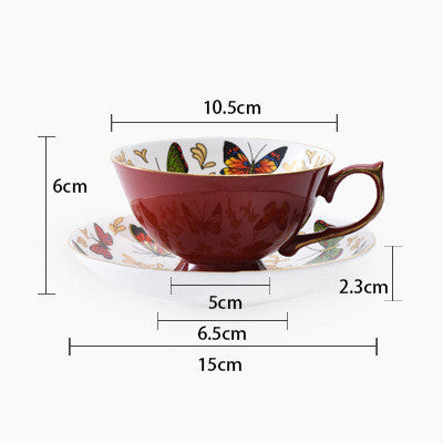 Elegant Butterfly Porcelain Coffee Cup with Saucer Hight Quality Bone China Red