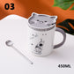 Cartoon Cat Ceramic Coffee Mug With Lid & Spoon