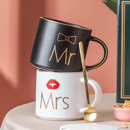 Mr. & Mrs. Couple Coffee Mug with Lid and Spoon